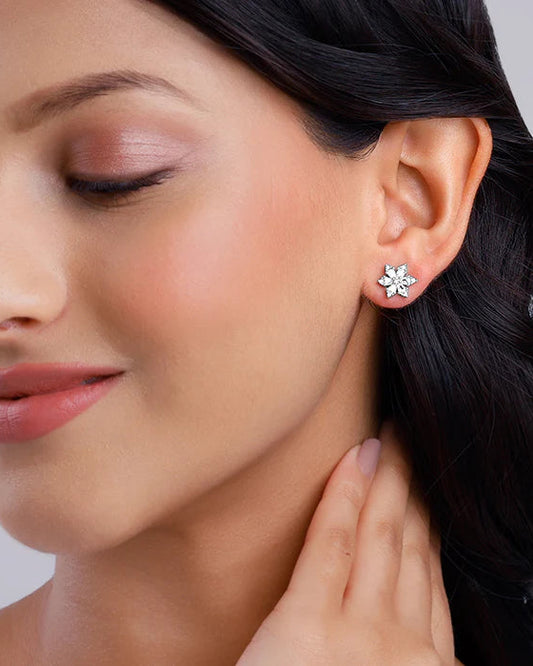 Silver Flowery Snowflake Studs