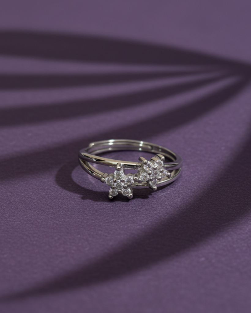 Twin Star Adjustable Ring | 925 sterling silver ring