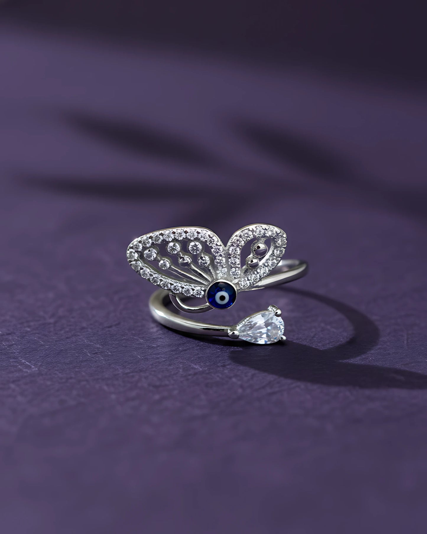 Evil Eye Butterfly Adjustable Ring