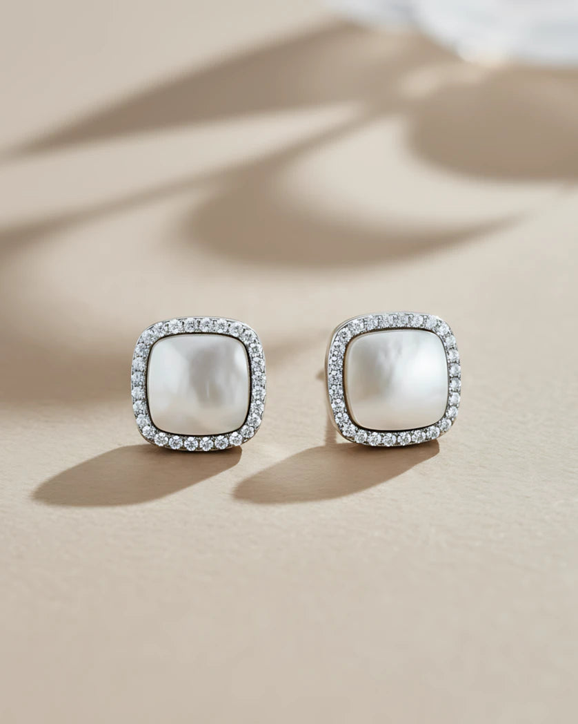 Luminous Pearl Halo Studs