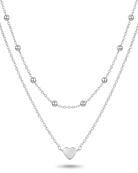 Double Layer Heart and Bead Necklace