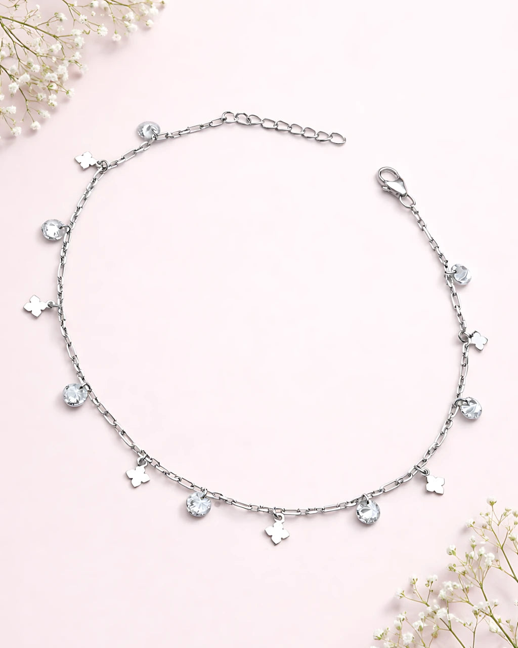 Clover and Crystal Single Anklet