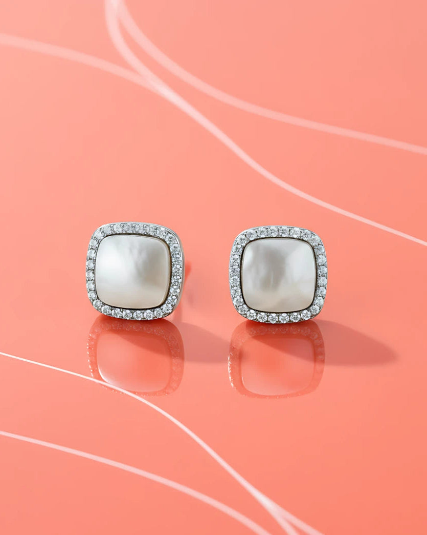 Luminous Pearl Halo Studs