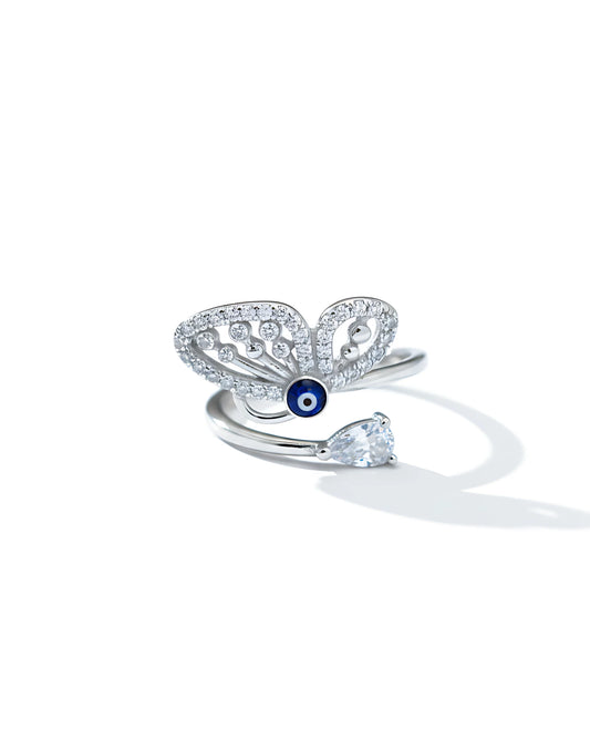 Evil Eye Butterfly Adjustable Ring | 925 sterling silver ring