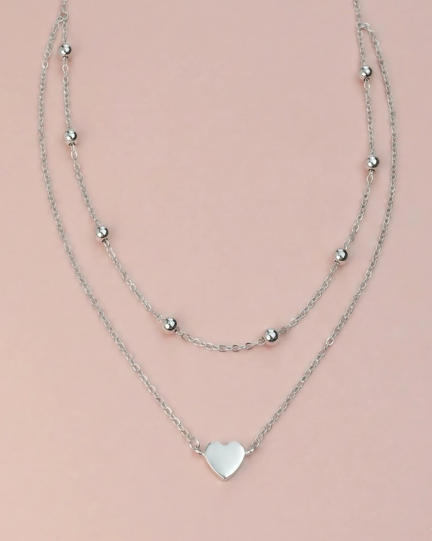 Double Layer Heart and Bead Necklace