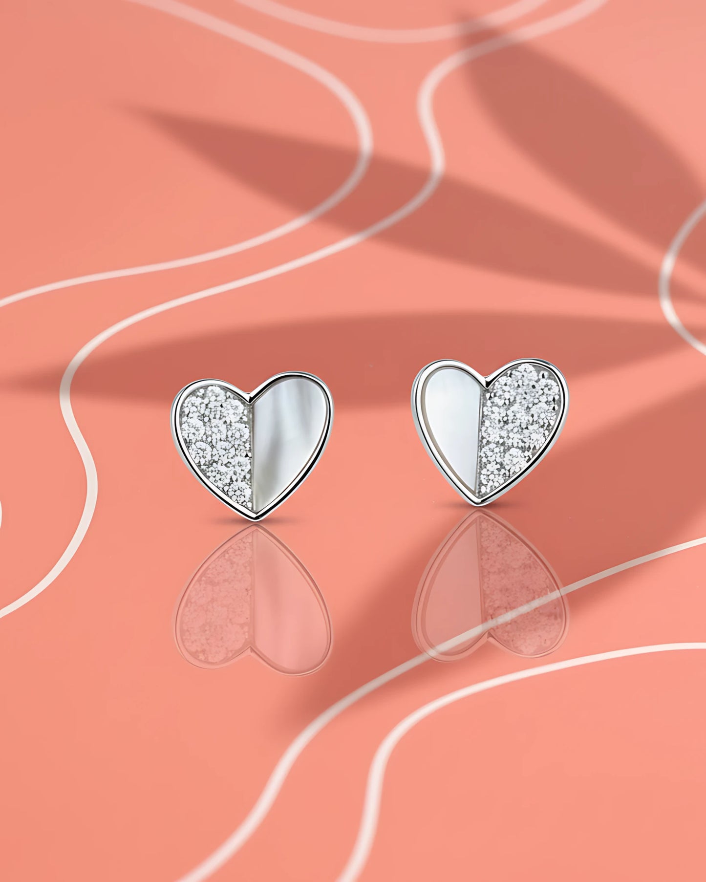 3D Pearl Heart Studs