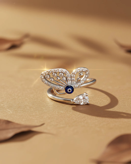 Evil Eye Butterfly Adjustable Ring
