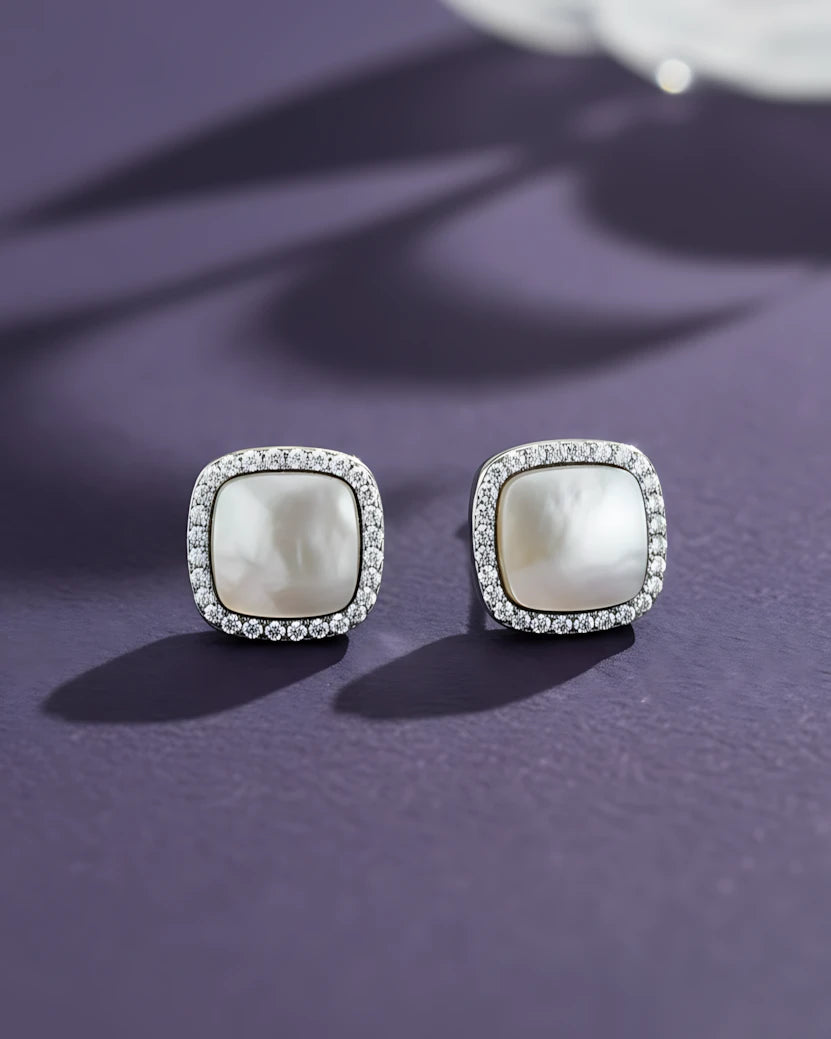 Luminous Pearl Halo Studs | 925 sterling silver earrings