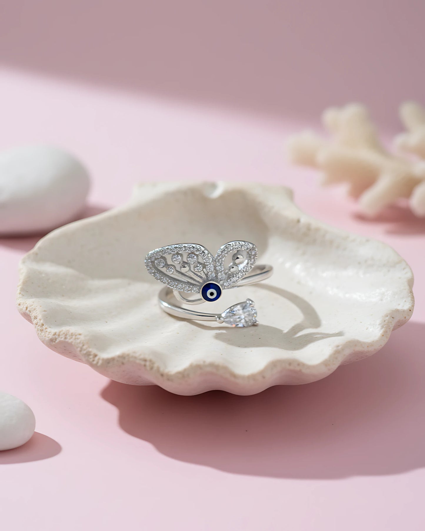 Evil Eye Butterfly Adjustable Ring