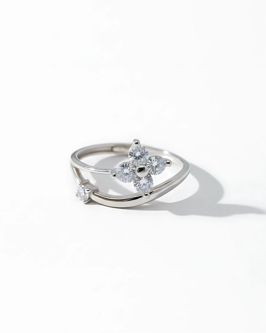 Crystal Bloom Adjustable Ring | 925 sterling silver ring