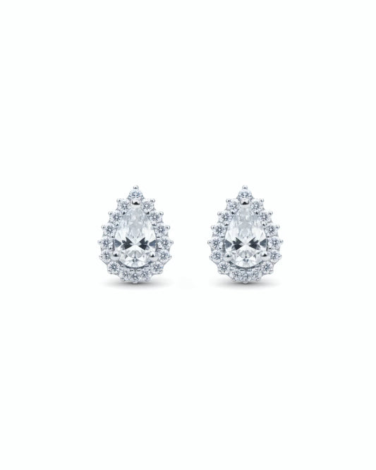 Radiant Teardrop Halo Stud Earrings | 925 Sterling Silver
