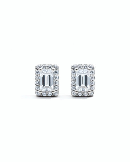 Emerald Radiance Halo Stud Earrings | 925 Sterling Silver