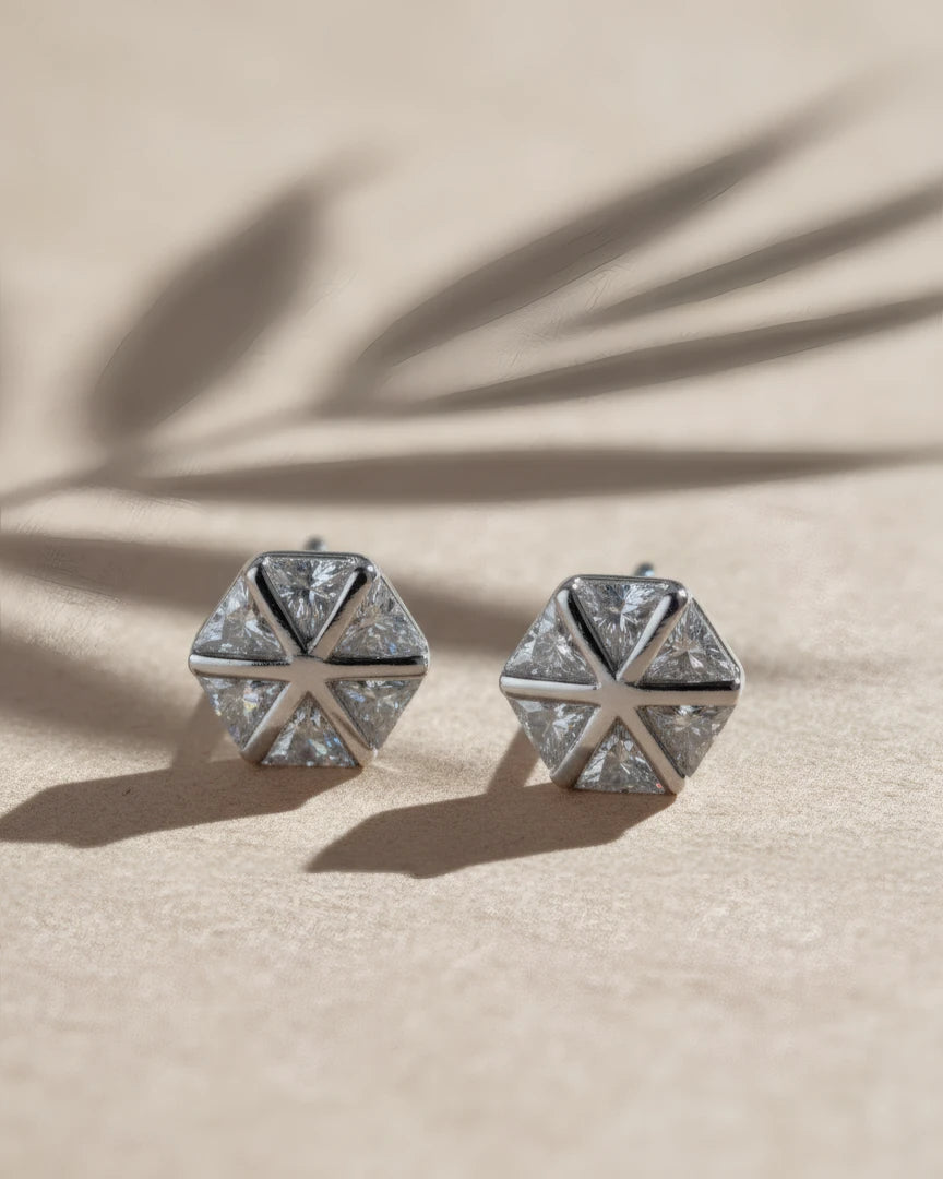 Geometric Gem Stud Earrings | 925 Sterling Silver
