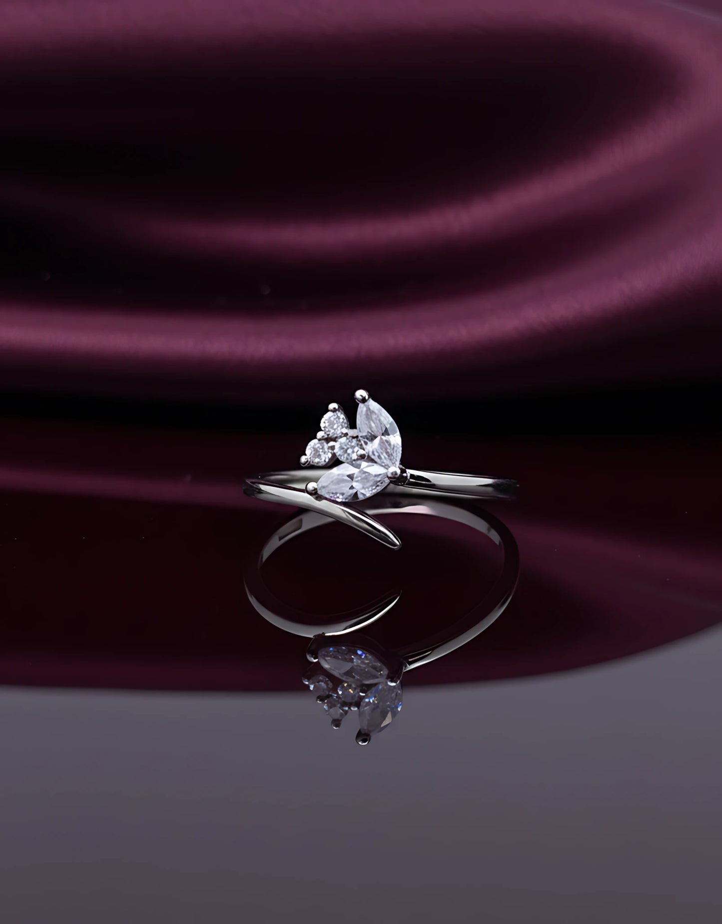 Silver Petal Adjustable Ring