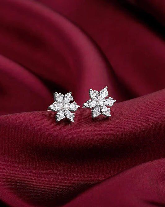 Silver Flowery Snowflake Studs