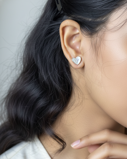 3D Pearl Heart Studs | 925 sterling silver earrings