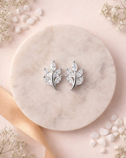 Leafy Elegance Stud Earrings | 925 Sterling Silver