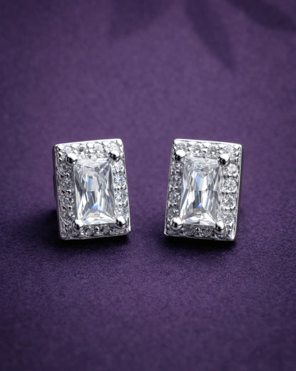Emerald Radiance Halo Stud Earrings | 925 Sterling Silver
