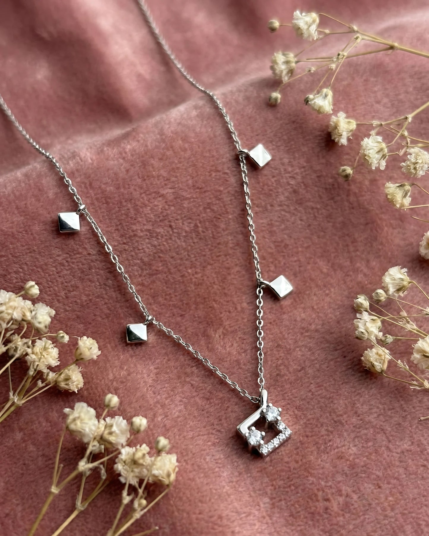 Geometric Square Charm Drop Necklace