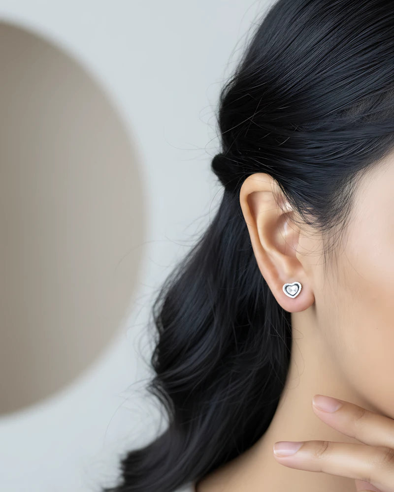 Engraved Heart Silver Earrings | 925 Sterling Silver Laser Etched Studs