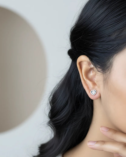 Engraved Heart Silver Earrings | 925 Sterling Silver Laser Etched Studs