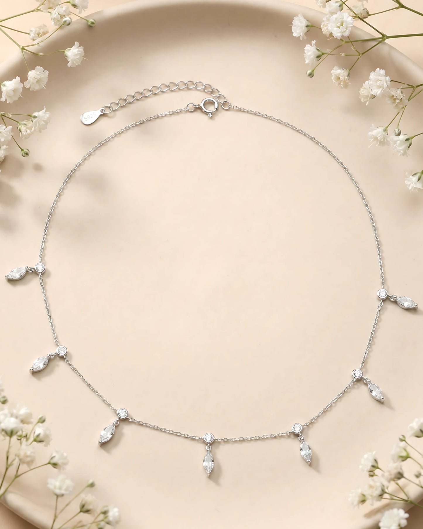 Marquise Crystal Drop Station Necklace