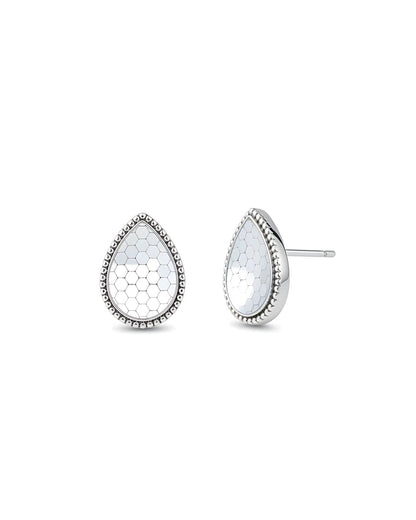Honeycomb Teardrop Silver Earrings | 925 Sterling Silver Laser Engraved Studs