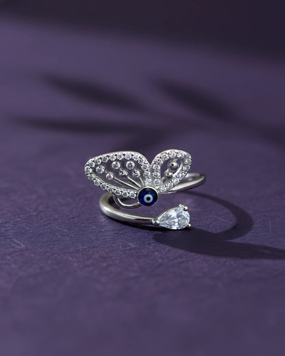 Evil Eye Butterfly Adjustable Ring