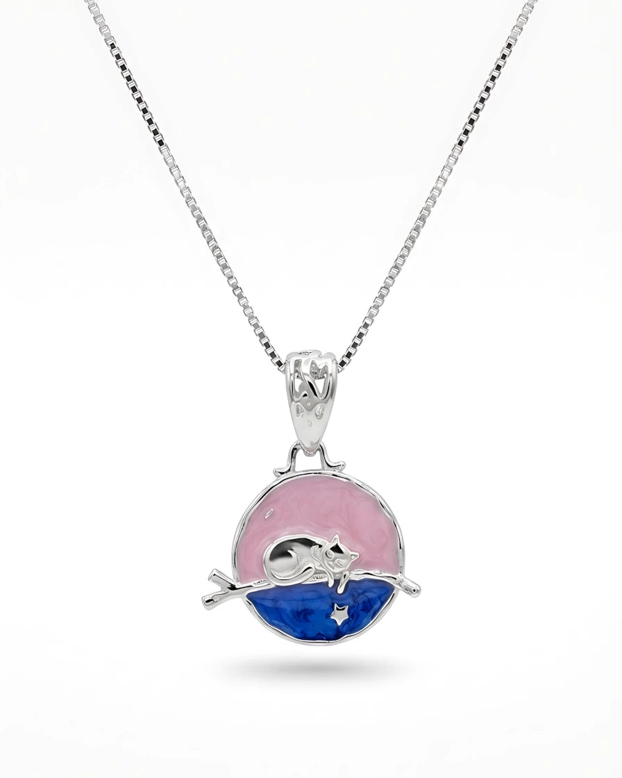 Dreamy Cat Silver Pendant