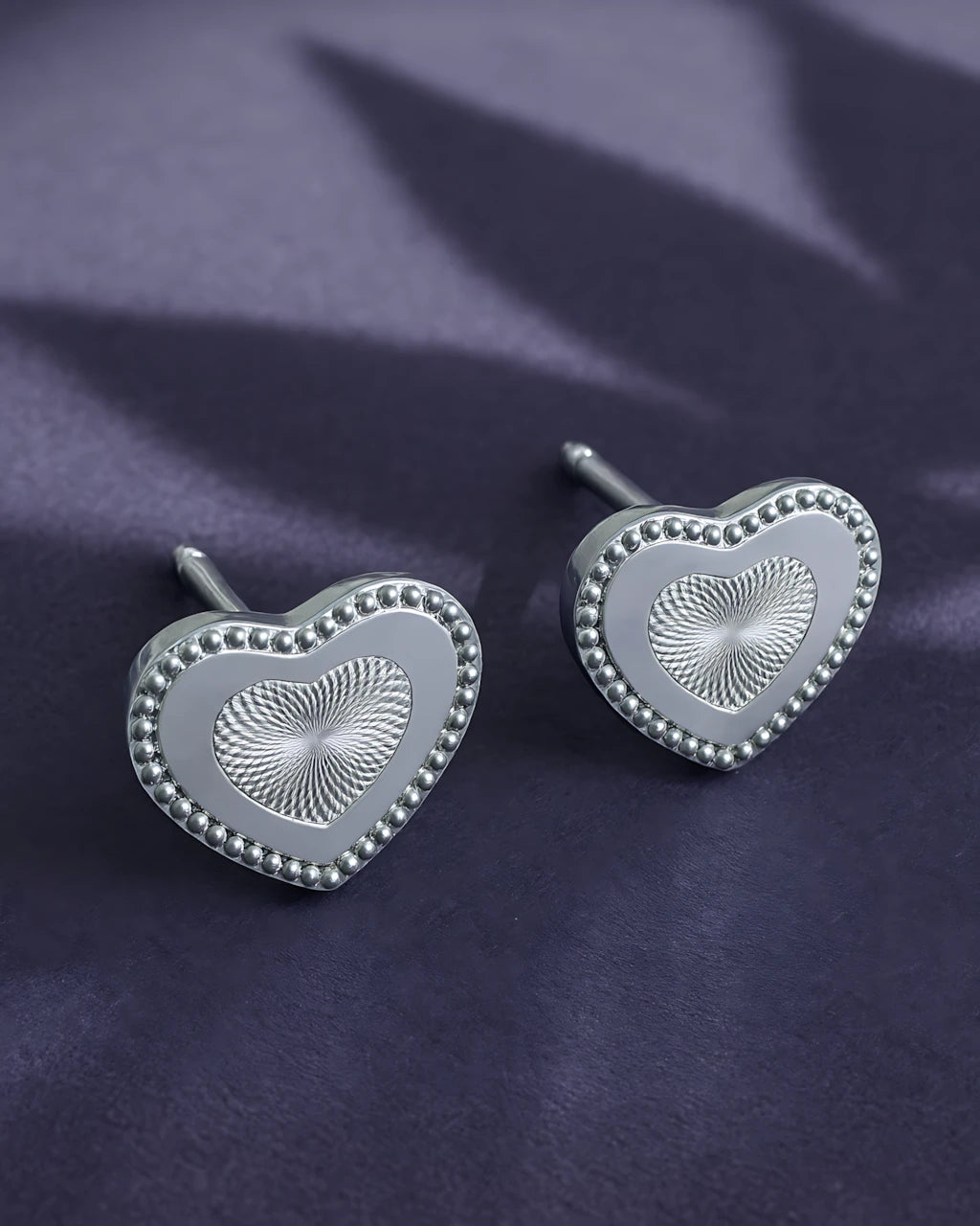 Engraved Heart Silver Earrings | 925 Sterling Silver Laser Etched Studs