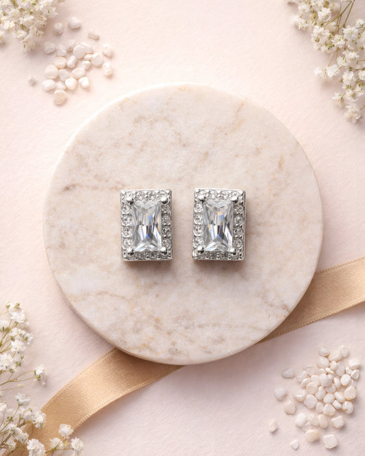 Emerald Radiance Halo Stud Earrings | 925 Sterling Silver