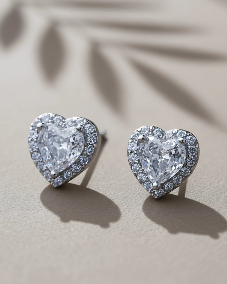 Sweetheart Halo Stud Earrings | 925 Sterling Silver