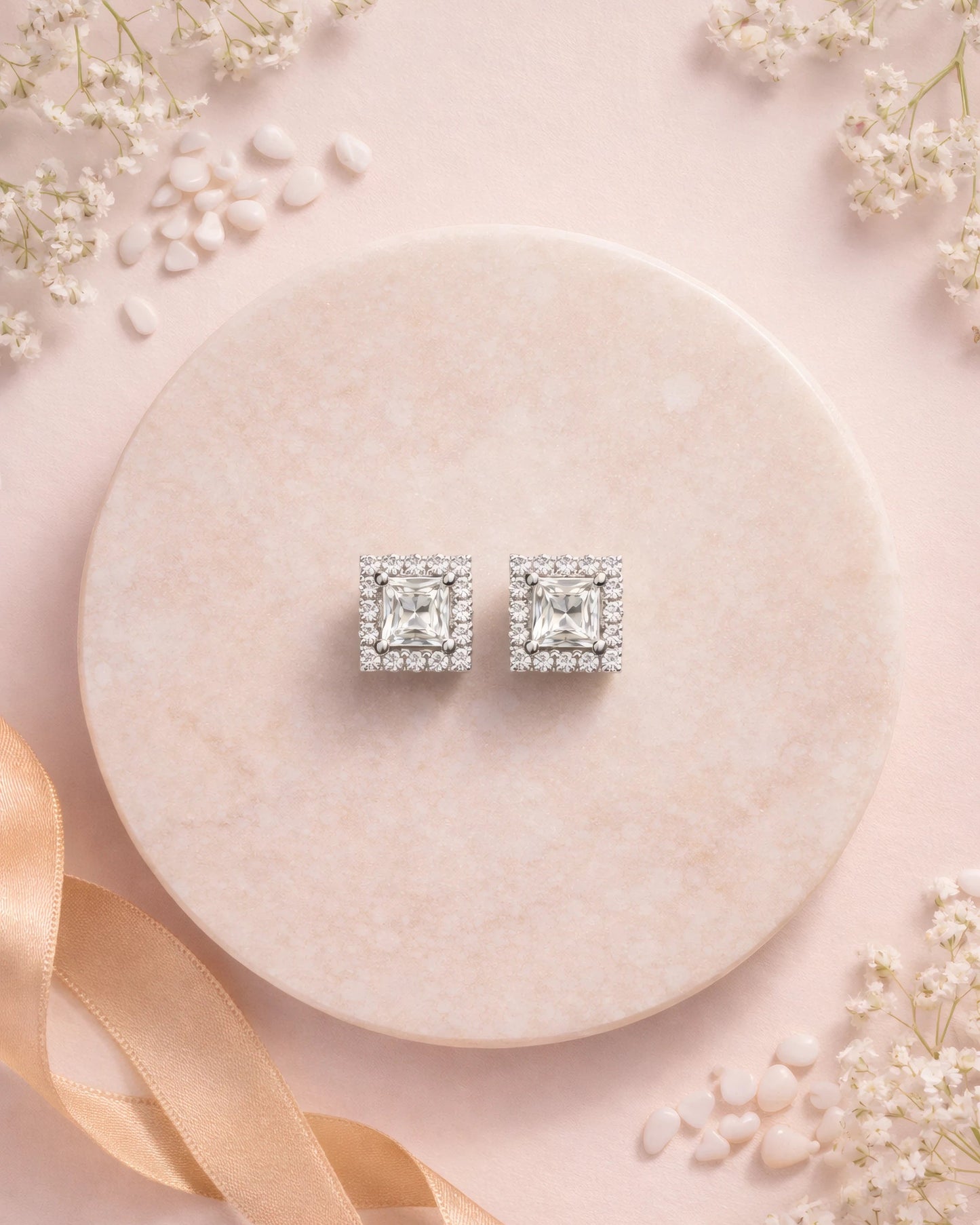 Prismatic Square Halo Stud Earrings | 925 Sterling Silver