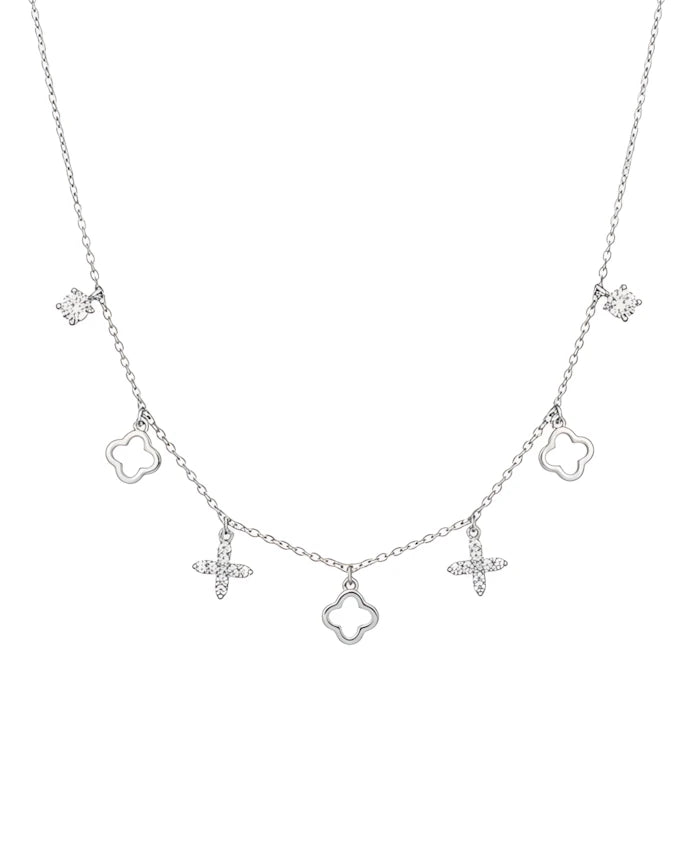 Crystal Clover and Floral Station Necklace