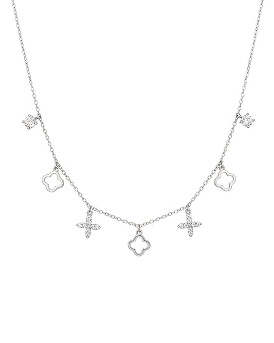 Crystal Clover and Floral Station Necklace