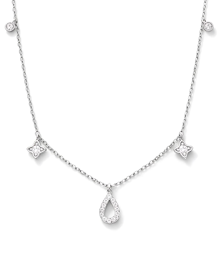Crystal Teardrop and Floral Charm Chain Necklace