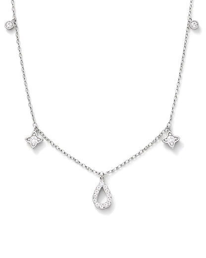 Crystal Teardrop and Floral Charm Chain Necklace