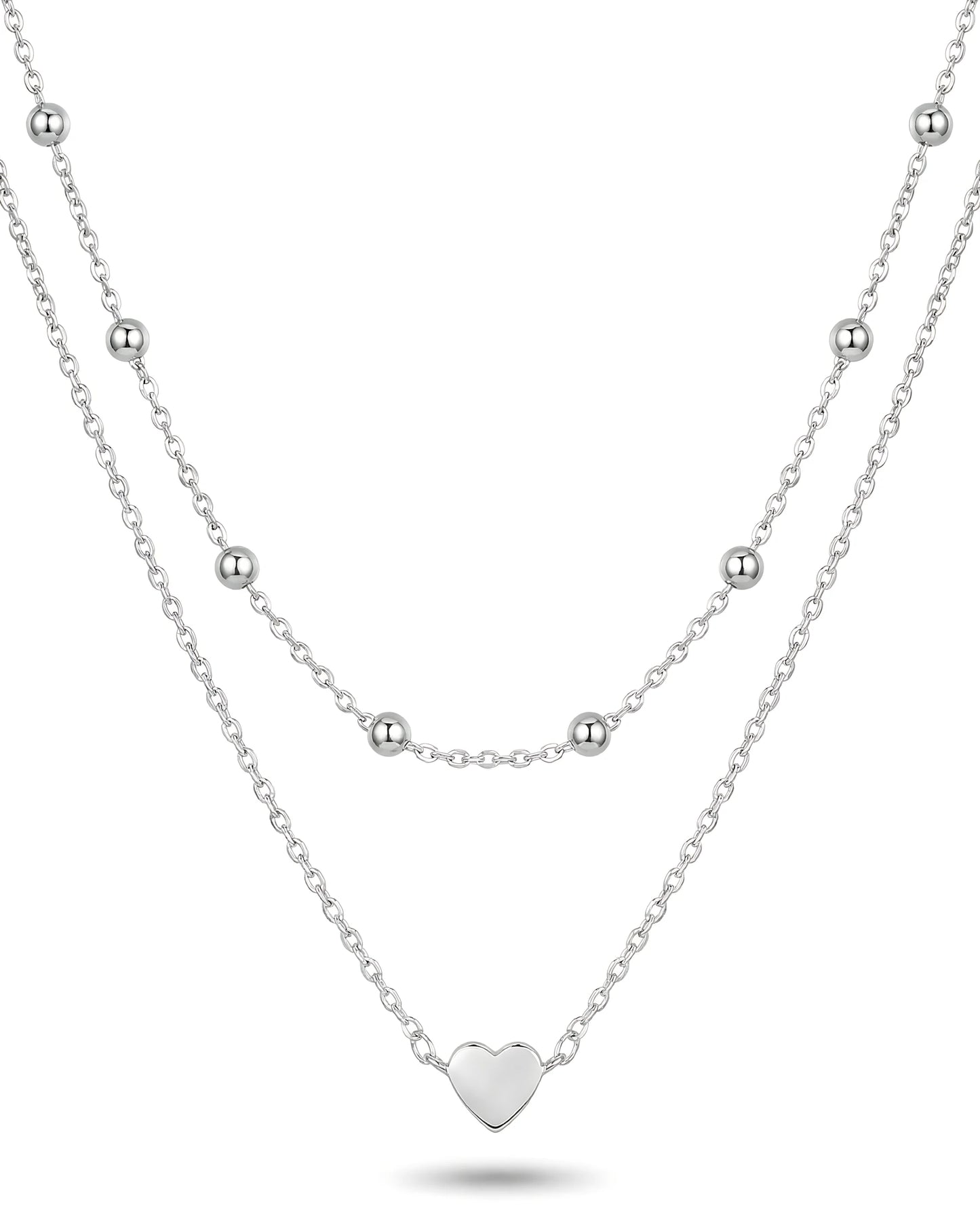 Double Layer Heart and Bead Necklace