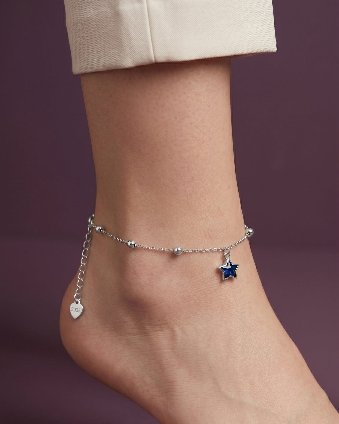 Blue Star Geometric Beaded Single Anklet