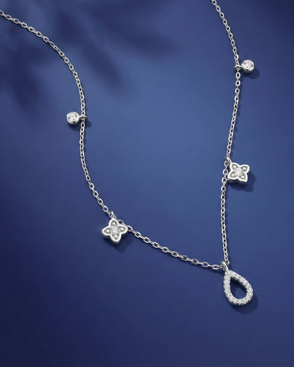 Crystal Teardrop and Floral Charm Chain Necklace