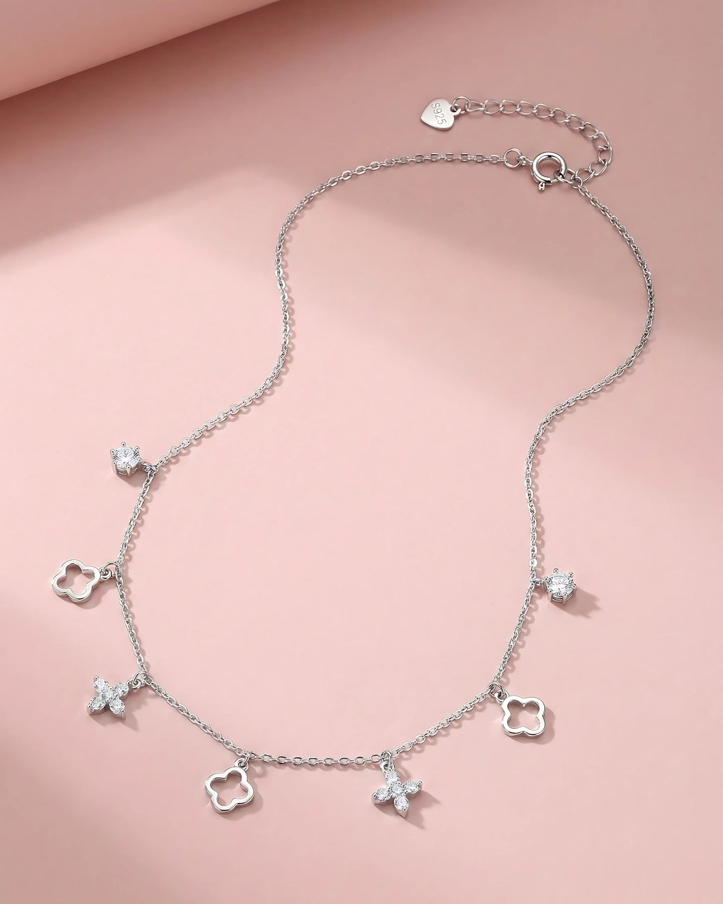 Crystal Clover and Floral Station Necklace