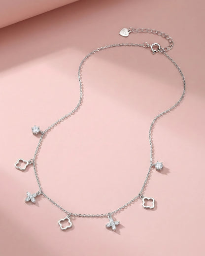 Crystal Clover and Floral Station Necklace