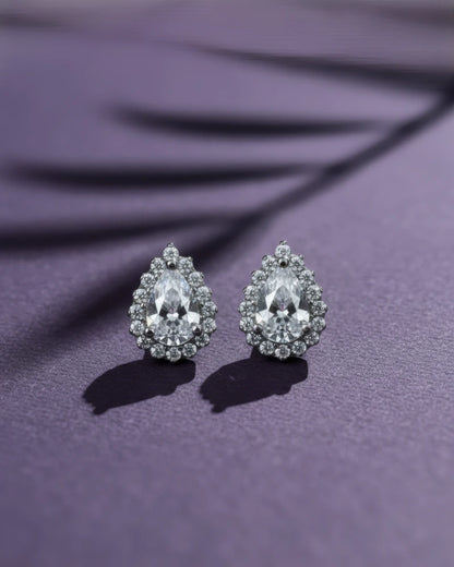 Radiant Teardrop Halo Stud Earrings | 925 Sterling Silver