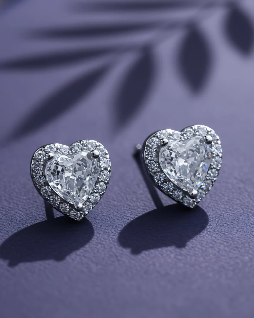 Sweetheart Halo Stud Earrings | 925 Sterling Silver