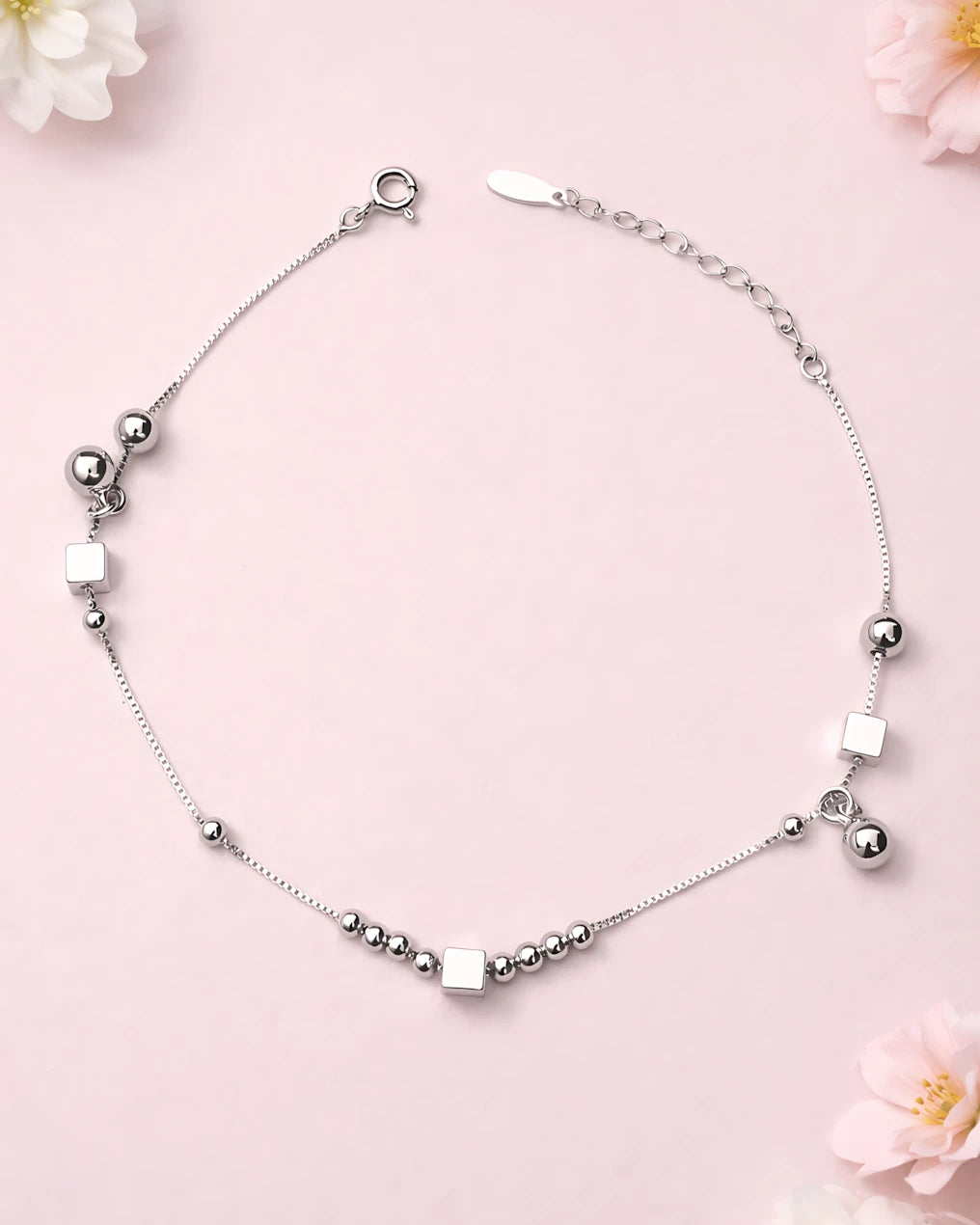 Cube and Bead Single Anklet