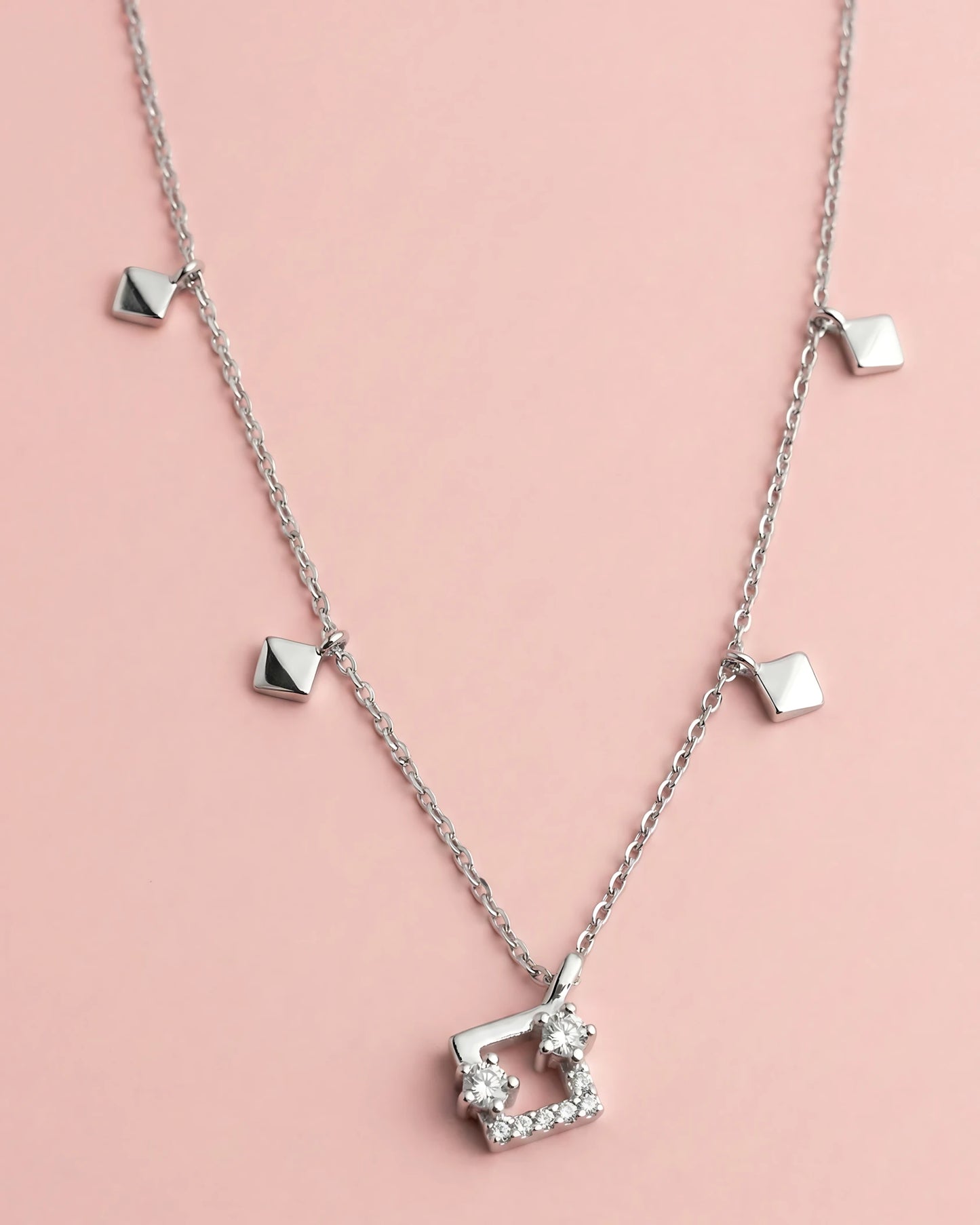 Geometric Square Charm Drop Necklace