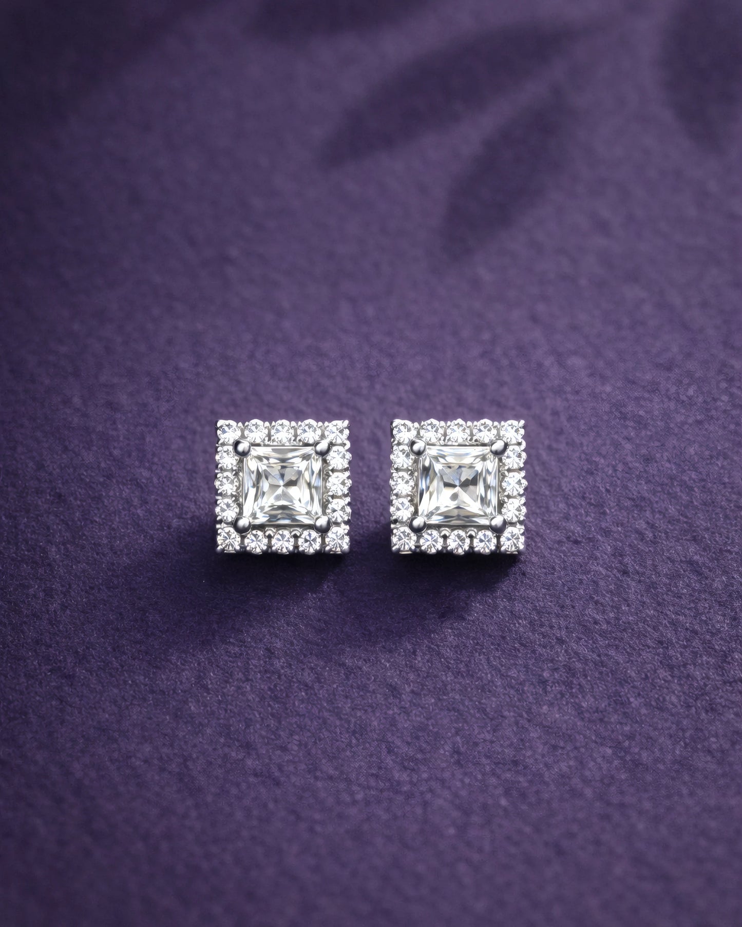 Prismatic Square Halo Stud Earrings | 925 Sterling Silver