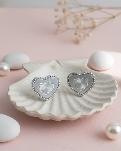 Engraved Heart Silver Earrings | 925 Sterling Silver Laser Etched Studs