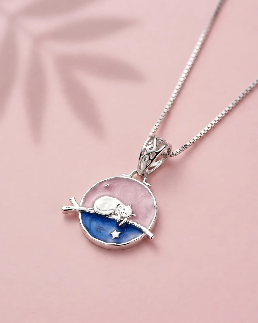 Dreamy Cat Silver Pendant