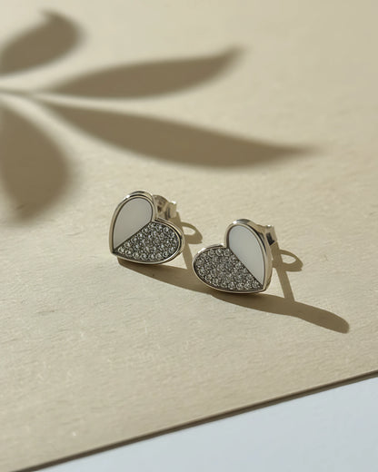 3D Pearl Heart Studs